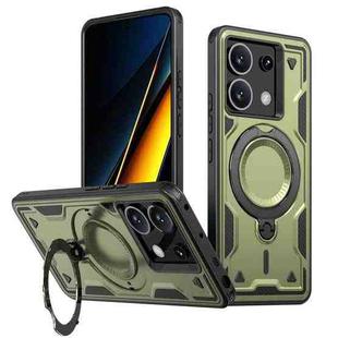 For Xiaomi Poco X6 PC Hybrid TPU Armor MagSafe Ring Holder Phone Case(Olive Green)