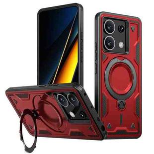 For Xiaomi Poco X6 PC Hybrid TPU Armor MagSafe Ring Holder Phone Case(Red)