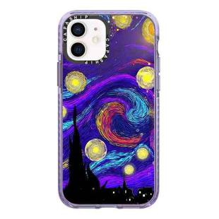 For iPhone 12 Simple Illustration Pattern Full Coverage Phone Case(Starry Sky B)