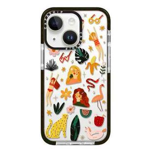 For iPhone 13 mini Simple Illustration Pattern Full Coverage Phone Case(Girl Stickers B)