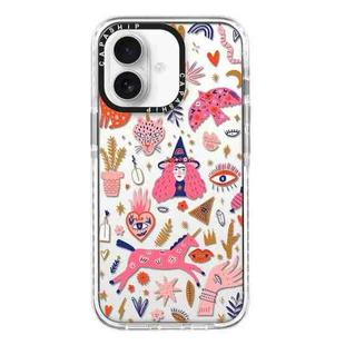 For iPhone 16 Simple Illustration Pattern Full Coverage Phone Case(Girl Stickers A)