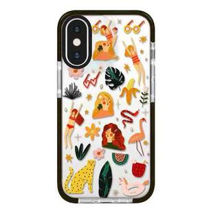 For iPhone X / XS Simple Illustration Pattern Full Coverage Phone Case(Girl Stickers B)