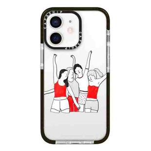 For iPhone 12 Simple Illustration Pattern Full Coverage Phone Case(Happy Friend B)