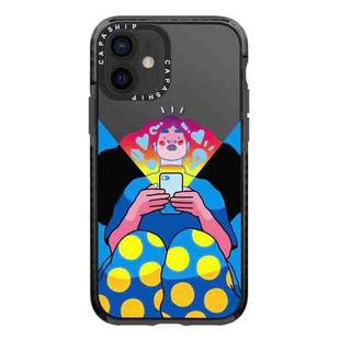 For iPhone 12 Simple Illustration Pattern Full Coverage Phone Case(Personality Girl A)