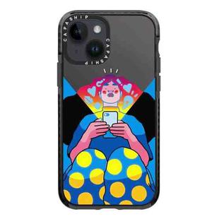 For iPhone 14 Simple Illustration Pattern Full Coverage Phone Case(Personality Girl A)