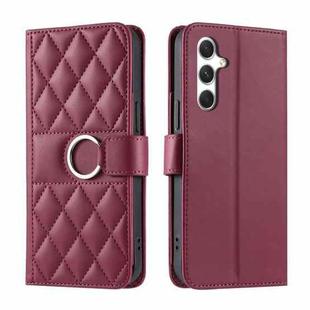 For Samsung Galaxy A55 5G Ring Buckle Rhombic Leather Phone Case(Red)