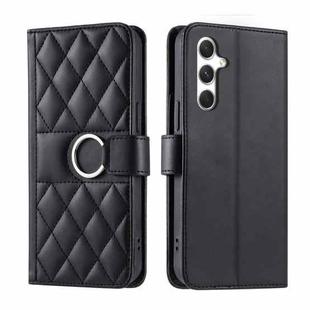 For Samsung Galaxy A55 5G Ring Buckle Rhombic Leather Phone Case(Black)
