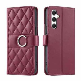 For Samsung Galaxy A25 5G Ring Buckle Rhombic Leather Phone Case(Red)