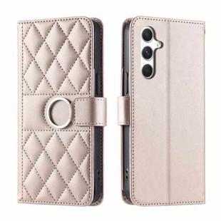 For Samsung Galaxy A25 5G Ring Buckle Rhombic Leather Phone Case(Rose Gold)