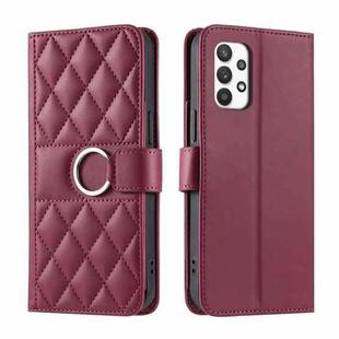 For Samsung Galaxy A52 4G / 5G Ring Buckle Rhombic Leather Phone Case(Red)