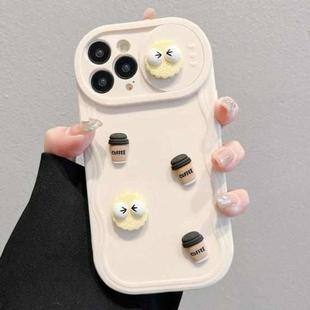 For iPhone 15 Pro Max Briquettes Sliding Camshield 3D Coffee TPU Phone Case(Beige White)