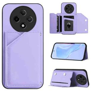 For OPPO A3 Pro Skin Feel Four Card Slots Phone Case with Wrist Strap(Purple)