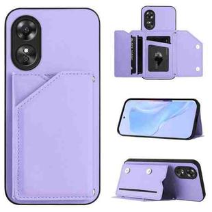 For OPPO A17 Skin Feel Four Card Slots Phone Case with Wrist Strap(Purple)