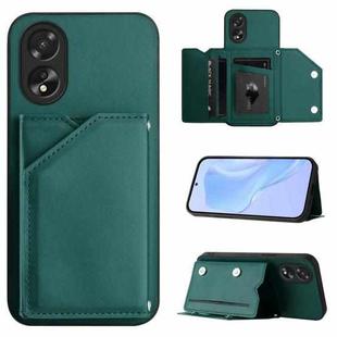 For OPPO A38 4G / A18 4G Global Skin Feel Four Card Slots Phone Case with Wrist Strap(Green)