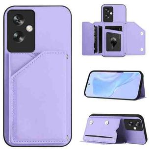 For OPPO A79 5G Global Skin Feel Four Card Slots Phone Case with Wrist Strap(Purple)