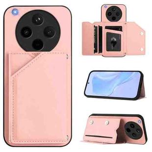 For OPPO Find X8s+ Skin Feel Four Card Slots Phone Case with Wrist Strap(Pink)