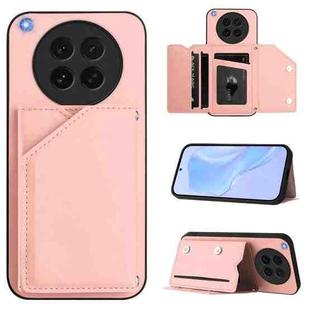 For OPPO Find X8s Skin Feel Four Card Slots Phone Case with Wrist Strap(Pink)