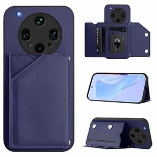 For OPPO Find X8 Ultra Skin Feel Four Card Slots Phone Case with Wrist Strap(Blue)