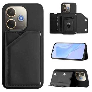 For OPPO A5 Energy / A5 Pro 5G Global Skin Feel Four Card Slots Phone Case with Wrist Strap(Black)