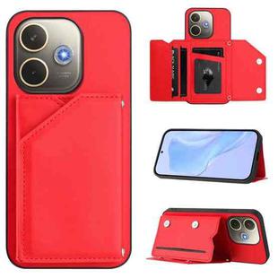 For OPPO A5 Energy / A5 Pro 5G Global Skin Feel Four Card Slots Phone Case with Wrist Strap(Red)
