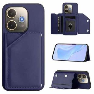For OPPO A5 Energy / A5 Pro 5G Global Skin Feel Four Card Slots Phone Case with Wrist Strap(Blue)