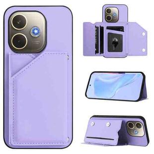 For OPPO A5 Energy / A5 Pro 5G Global Skin Feel Four Card Slots Phone Case with Wrist Strap(Purple)