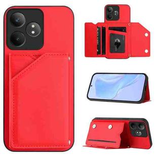 For Realme GT Neo6 SE Skin Feel Four Card Slots Phone Case with Wrist Strap(Red)