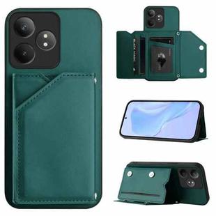 For Realme GT Neo6 SE Skin Feel Four Card Slots Phone Case with Wrist Strap(Green)