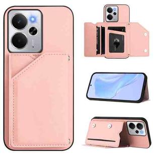 For Realme 14 Skin Feel Four Card Slots Phone Case with Wrist Strap(Pink)