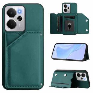 For Realme 14 Skin Feel Four Card Slots Phone Case with Wrist Strap(Green)