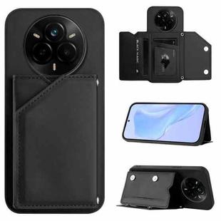 For Realme 14 Pro Skin Feel Four Card Slots Phone Case with Wrist Strap(Black)