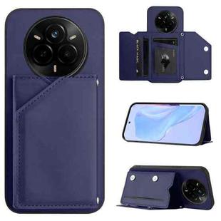 For Realme 14 Pro Skin Feel Four Card Slots Phone Case with Wrist Strap(Blue)