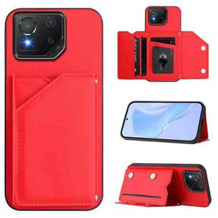 For Asus ROG Phone 8 Pro Skin Feel Four Card Slots Phone Case with Wrist Strap(Red)