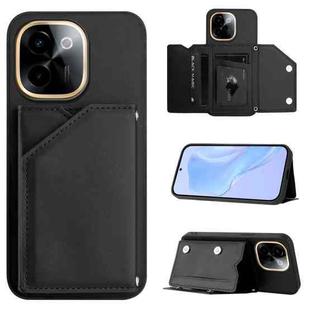 For vivo Y200 Skin Feel Four Card Slots Phone Case with Wrist Strap(Black)