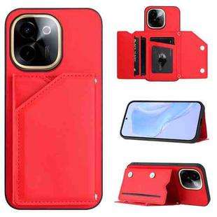 For vivo Y200 Skin Feel Four Card Slots Phone Case with Wrist Strap(Red)