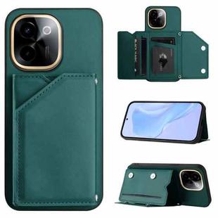 For vivo Y200 Skin Feel Four Card Slots Phone Case with Wrist Strap(Green)