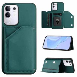 For vivo Y29 4G / T4x / Y300t Skin Feel Four Card Slots Phone Case with Wrist Strap(Green)