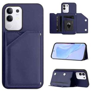 For vivo Y29 4G / T4x / Y300t Skin Feel Four Card Slots Phone Case with Wrist Strap(Blue)