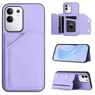 For vivo Y29 4G / T4x / Y300t Skin Feel Four Card Slots Phone Case with Wrist Strap(Purple)