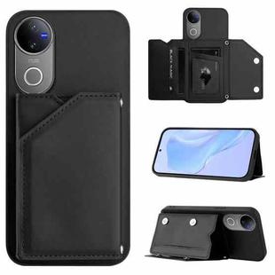 For vivo V50 / V50e Skin Feel Four Card Slots Phone Case with Wrist Strap(Black)