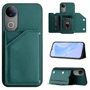 For vivo V50 / V50e Skin Feel Four Card Slots Phone Case with Wrist Strap(Green)