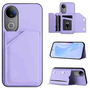 For vivo V50 / V50e Skin Feel Four Card Slots Phone Case with Wrist Strap(Purple)