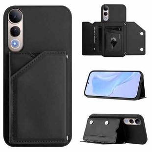 For vivo V50 Lite 4G Skin Feel Four Card Slots Phone Case with Wrist Strap(Black)