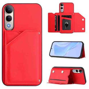 For vivo V50 Lite 4G Skin Feel Four Card Slots Phone Case with Wrist Strap(Red)