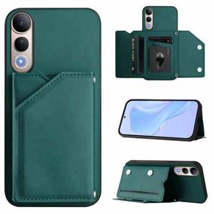 For vivo V50 Lite 4G Skin Feel Four Card Slots Phone Case with Wrist Strap(Green)