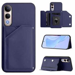 For vivo V50 Lite 4G Skin Feel Four Card Slots Phone Case with Wrist Strap(Blue)