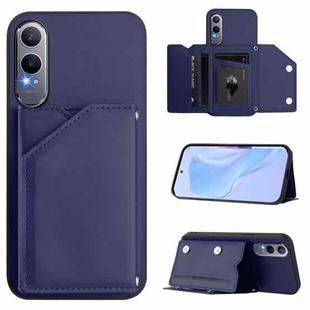 For OnePlus Nord CE4 Lite 5G Skin Feel Four Card Slots Phone Case with Wrist Strap(Blue)