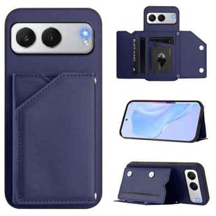 For OnePlus Nord 4 Skin Feel Four Card Slots Phone Case with Wrist Strap(Blue)