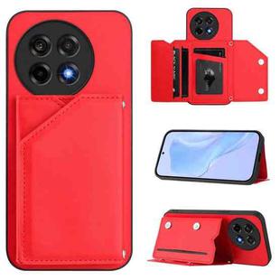 For OnePlus Ace 5 / Ace 5 Pro Skin Feel Four Card Slots Phone Case with Wrist Strap(Red)