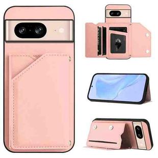 For Google Pixel 8 Skin Feel Four Card Slots Phone Case with Wrist Strap(Pink)